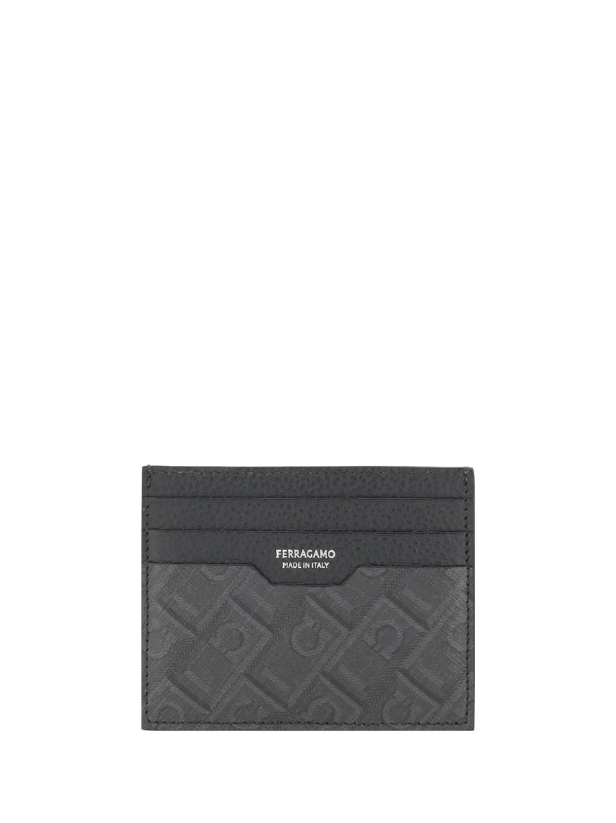 Ferragamo 100% calf leather card case in gray