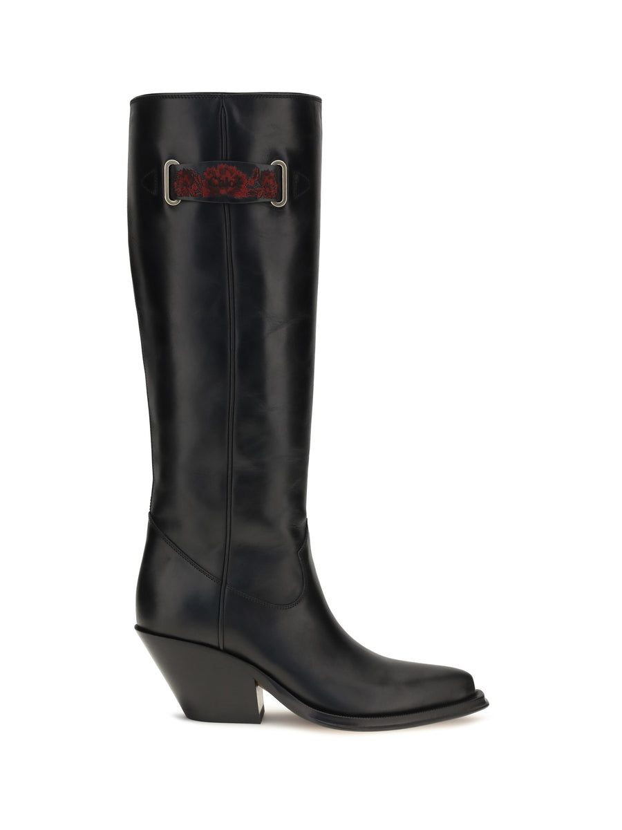 Azelan Over-The-Knee Leather Boots Black