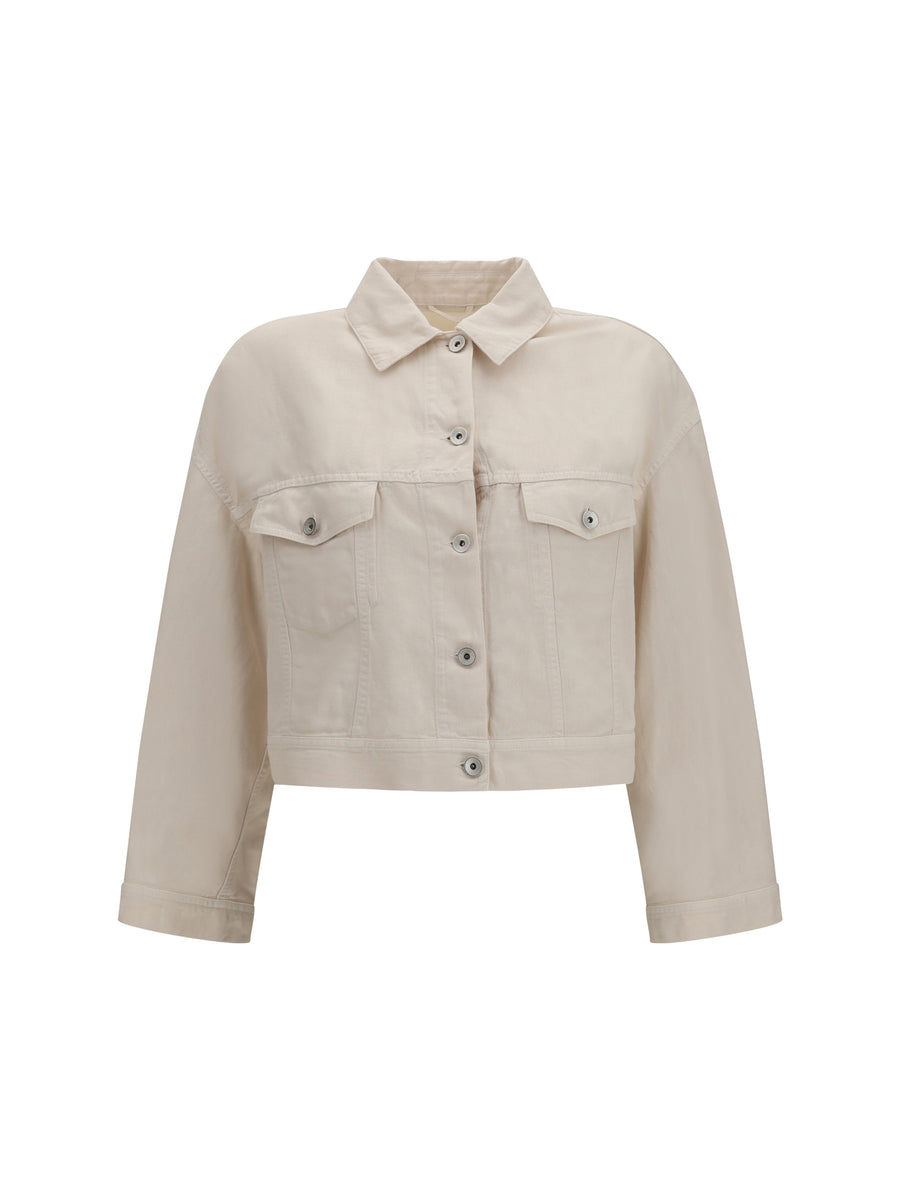 Cotton And Linen Jacket With Monili Chalk