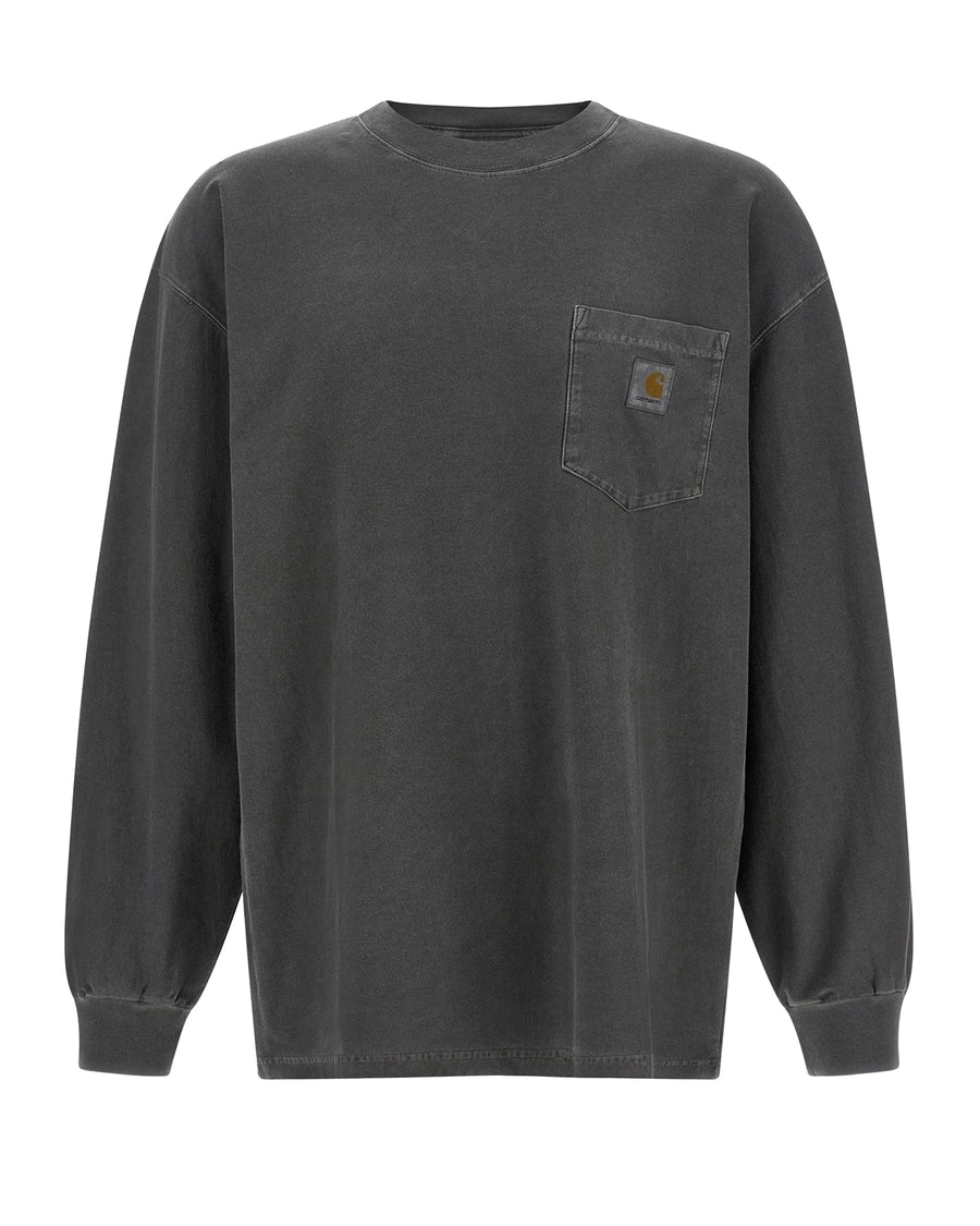 T-Shirt Loose Pocket Black Garment Dyed Organic Cotton Single Jersey T-shirts