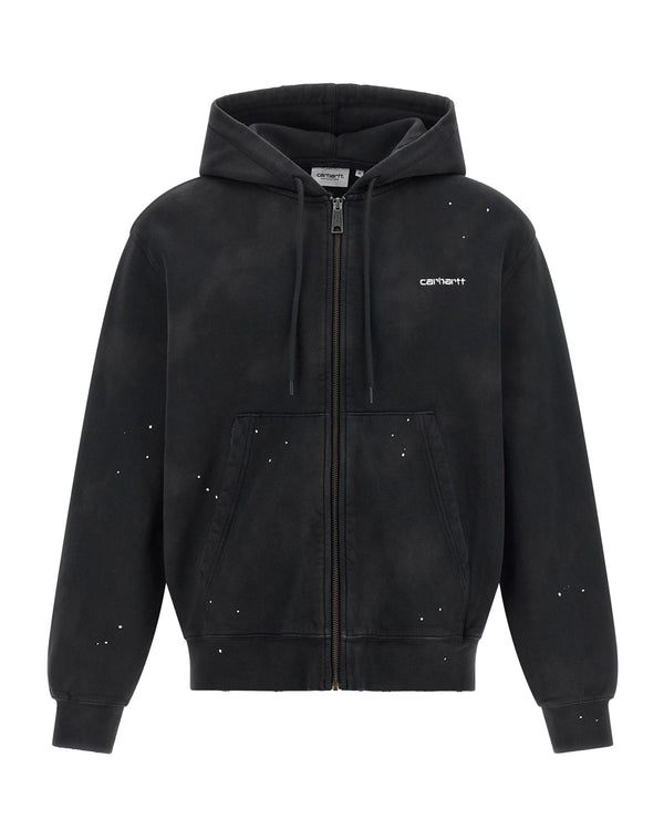 Hooded Painter Jacket Black Destroy Wash Wash/splatter Cotton Sweat Sweatshirts