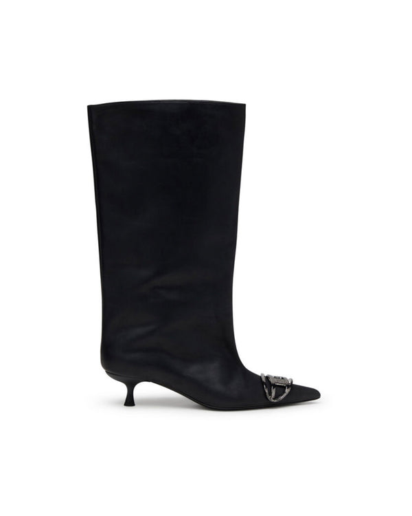 Knee-High Oiled Leather Boots Black Pmu