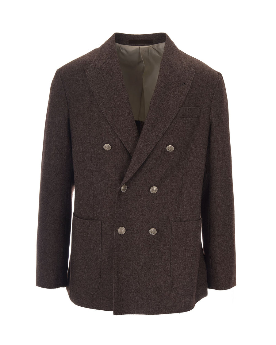 Double-Breasted Jacket Dark Brown Wool Cotton Cashmere