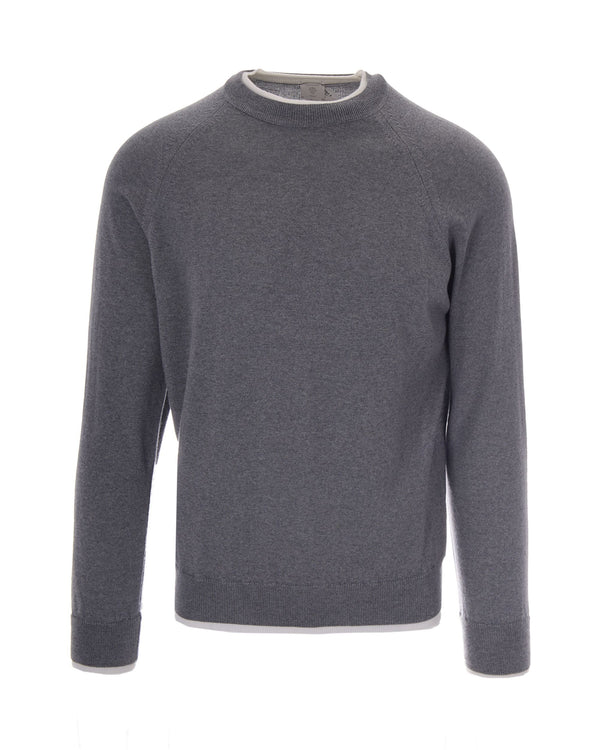 Crewneck Sweater Double Light Grey-Ivory Grey/ivory Wool Jumpers