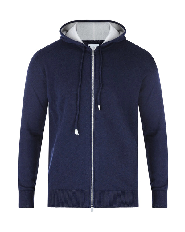 Hooded Cashmere Zip Sweater Blue-Sand Blue/sand Sweatshirts