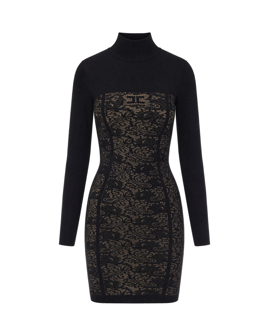 Mini Dress With Lace Bodice Black Black/nude Viscose Evening Suits