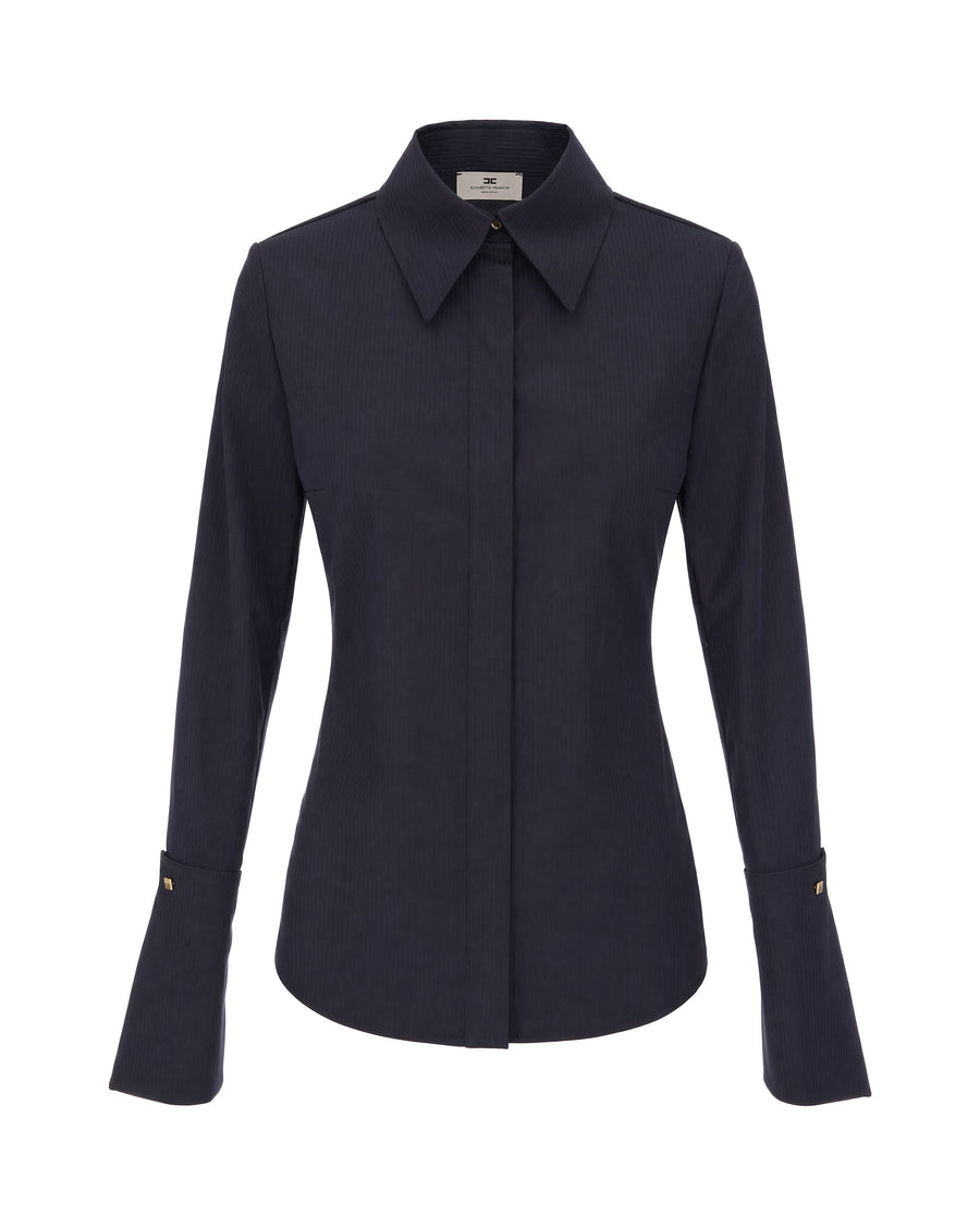 Flared Cuff Cotton Shirt Black