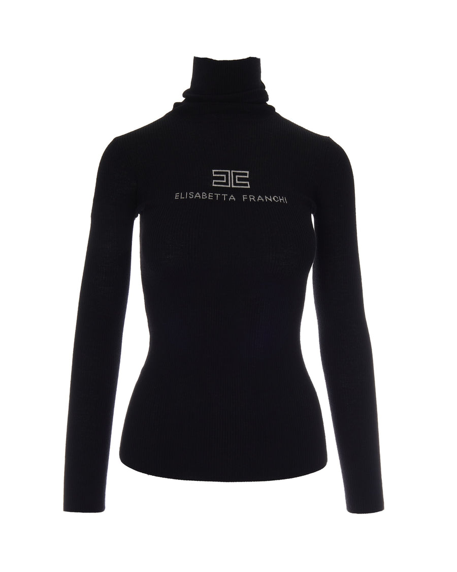 Turtleneck Ribbed Top Black-Butter Black/butter Wool Jumpers