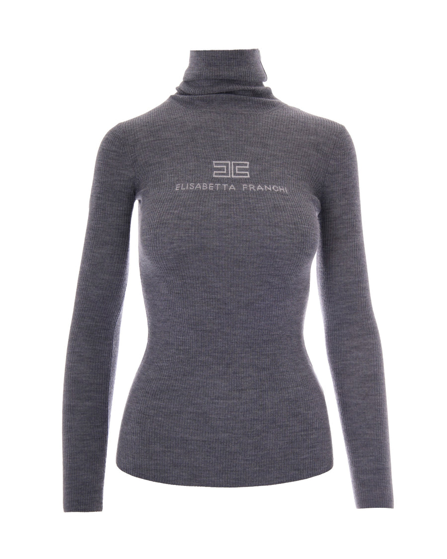 Ribbed Turtleneck Sweater Grey Melange-Ivory Melange/ivory Wool Elastane Jumpers