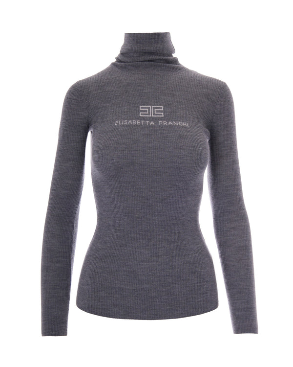 Ribbed Turtleneck Sweater Grey Melange-Ivory Melange/ivory Wool Elastane Jumpers