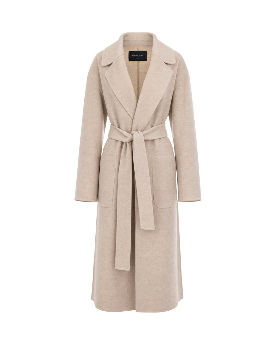Long Robe Coat Beige Virgin Wool