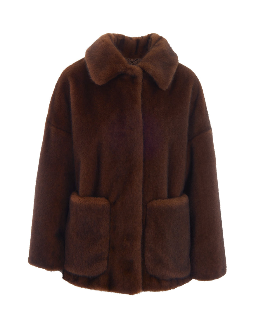 Bomber Jacket Soft Faux Fur Dark Brown Coat