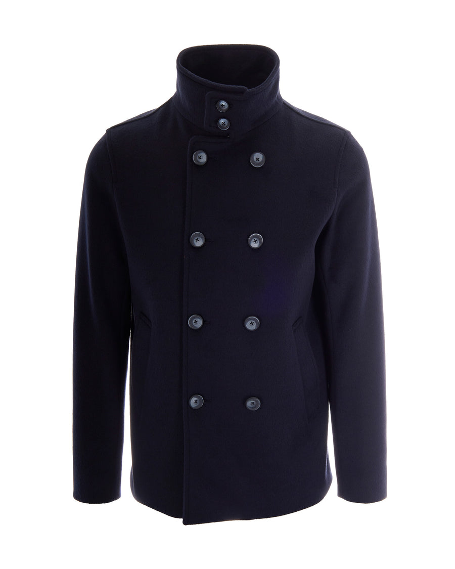 Double-Breasted Coat Navy Blue Main Fabric: Polyester