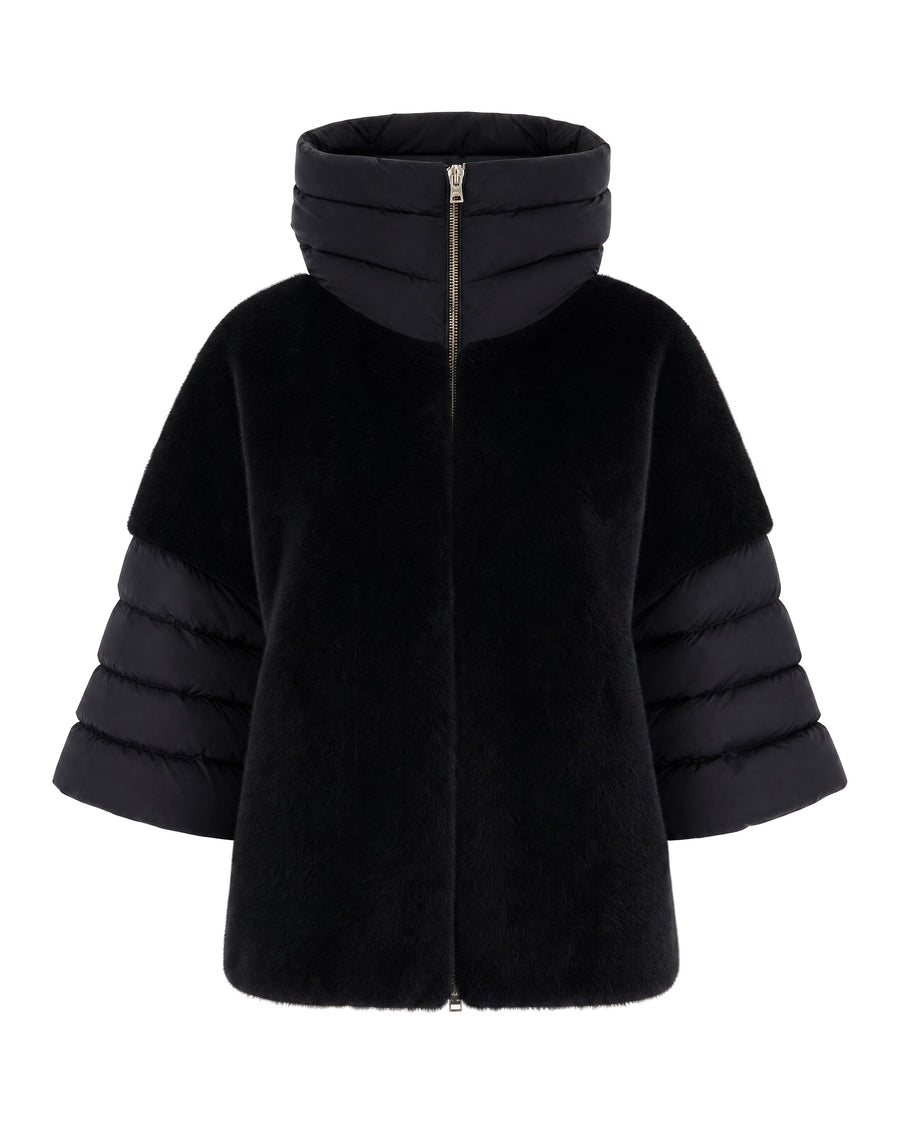 Down Jacket With Faux Fur Sleeves Black Polyester
