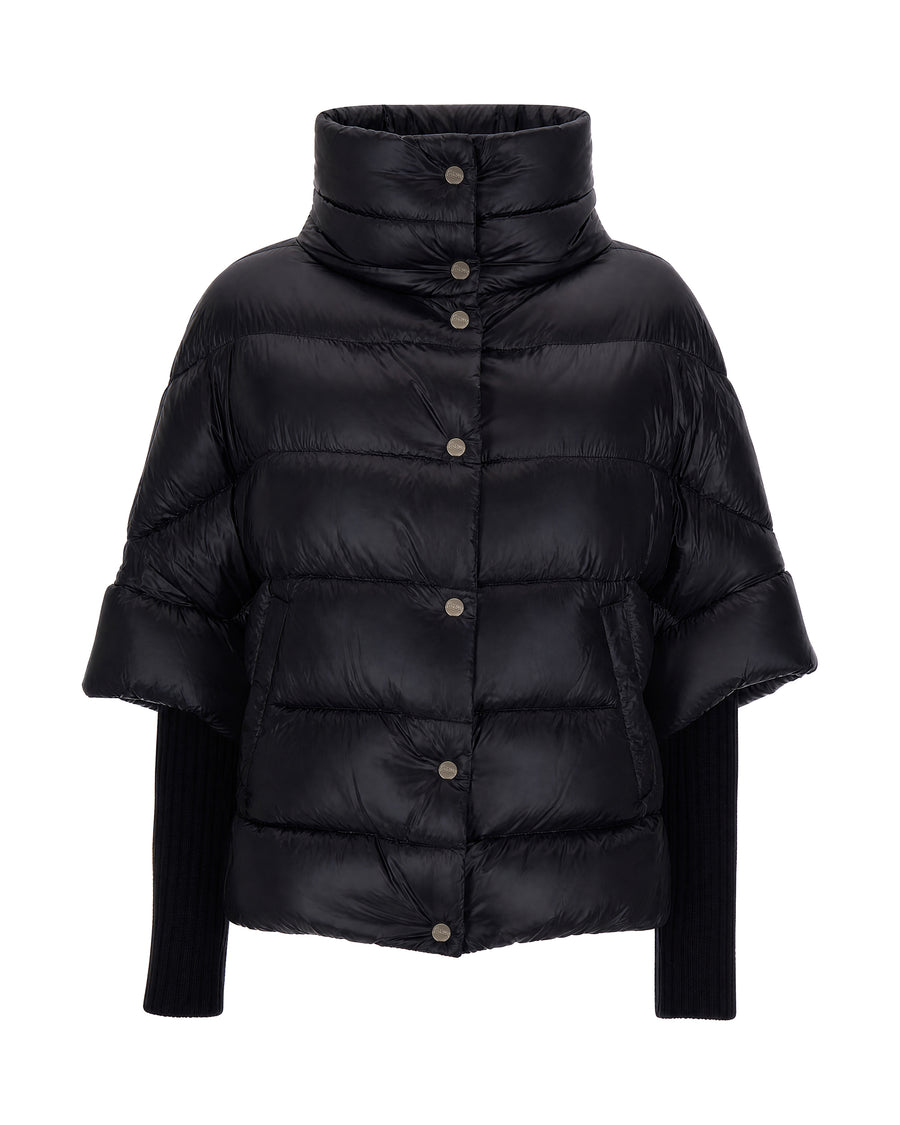 Puffer Jacket With High Neck Glossy Nylon Black