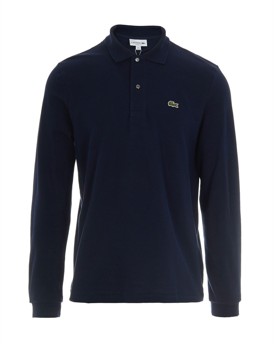 Polo Shirt Long-Sleeve Cotton Navy Blue