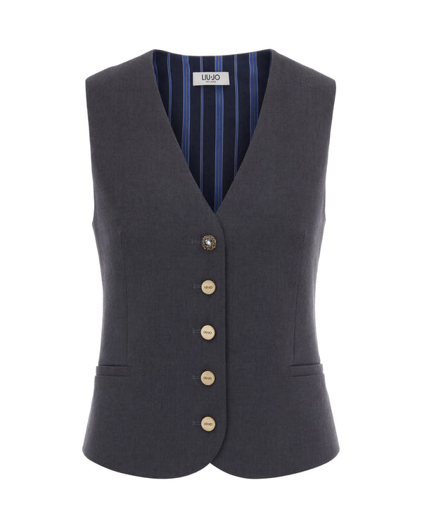 Tailored Waistcoat Dark Grey Melange Polyester Waistcoats & Gilets