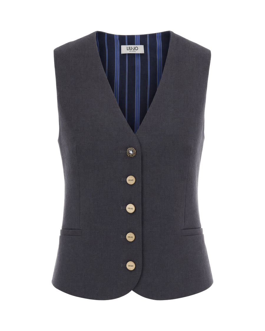 Tailored Waistcoat Dark Grey Melange Polyester Waistcoats & Gilets