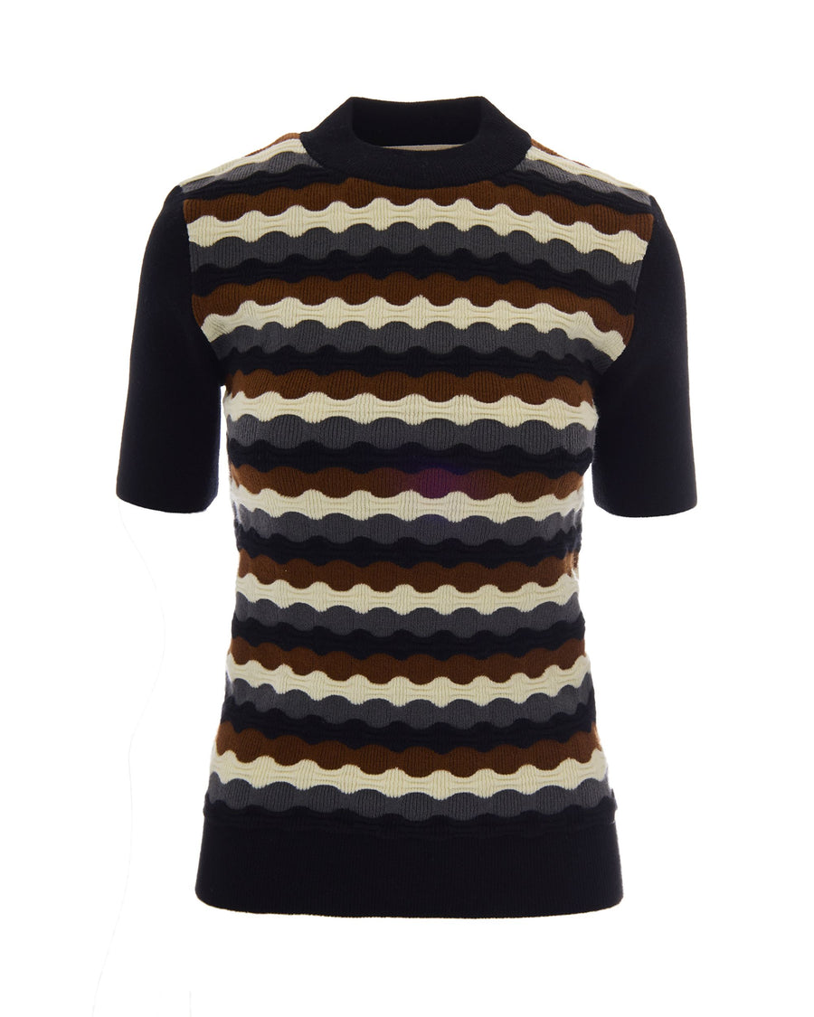 Short-Sleeve 3d Wave Sweater Black Virgin Wool Jumpers