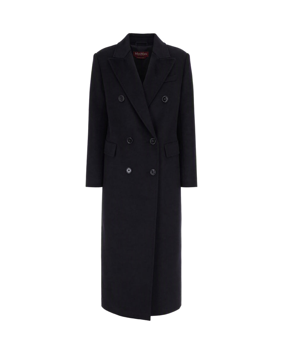 Double-Breasted Wool Drape Coat Black Virgin