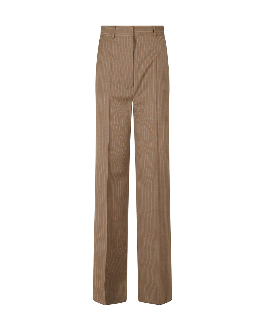 Classic Pinstripe Wool Trousers Camel Virgin