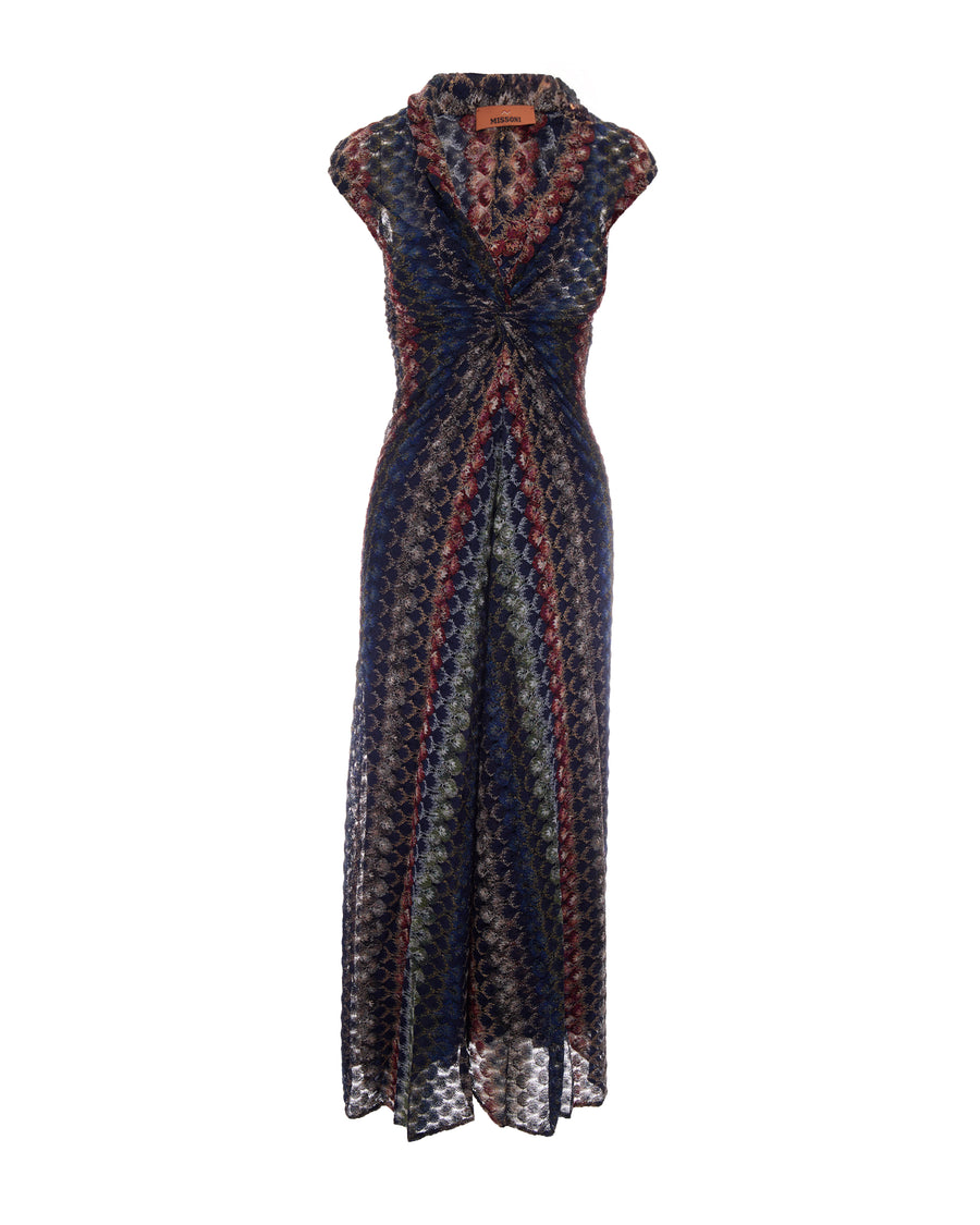 Knit Maxi Dress With Multicolour Zig Zag Pattern Dark Viscose Evening Suits