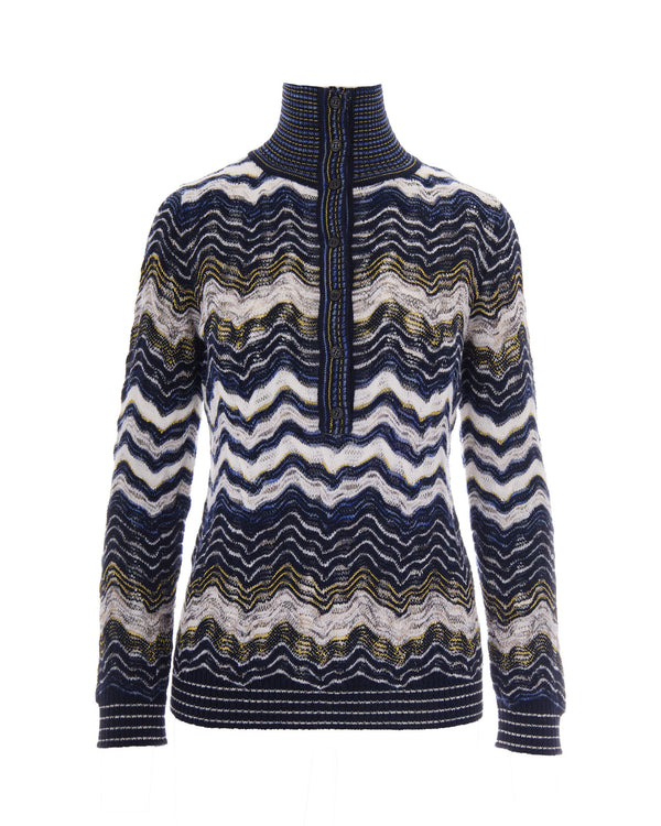 Mock Neck Jumper Blue-Yellow-White Blue/yellow/white Wool Jumpers