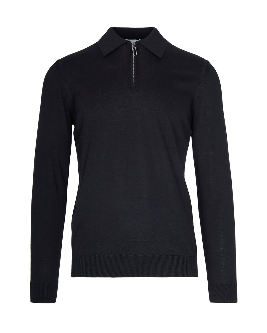 Polo Half-Zip Virgin Wool Black Shirts