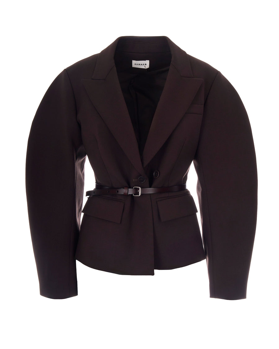 Double-Breasted Virgin Wool Blazer Dark Brown Jacket