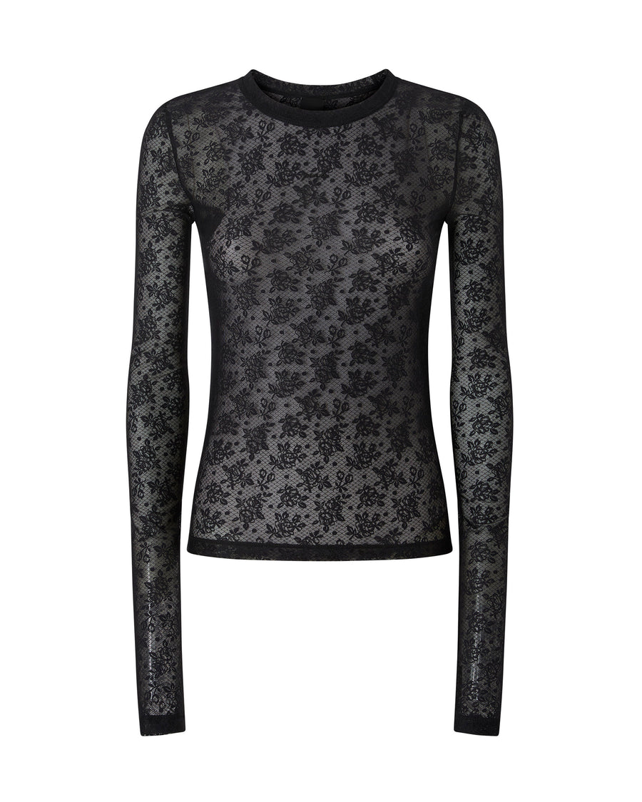 Long-Sleeved Lace Slim-Fit T-Shirt Black Limousine Polyamide Jumpers