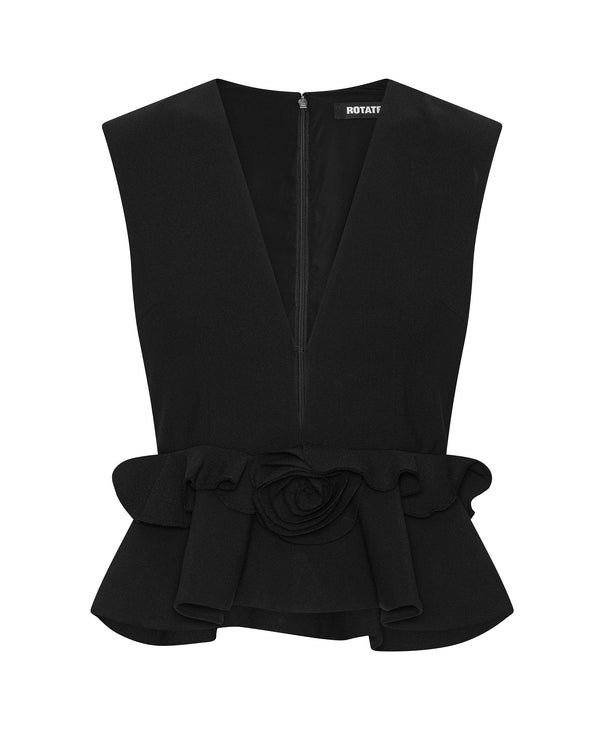 Sleeveless V-Neck Peplum Top Black Shell: Polyester Tops