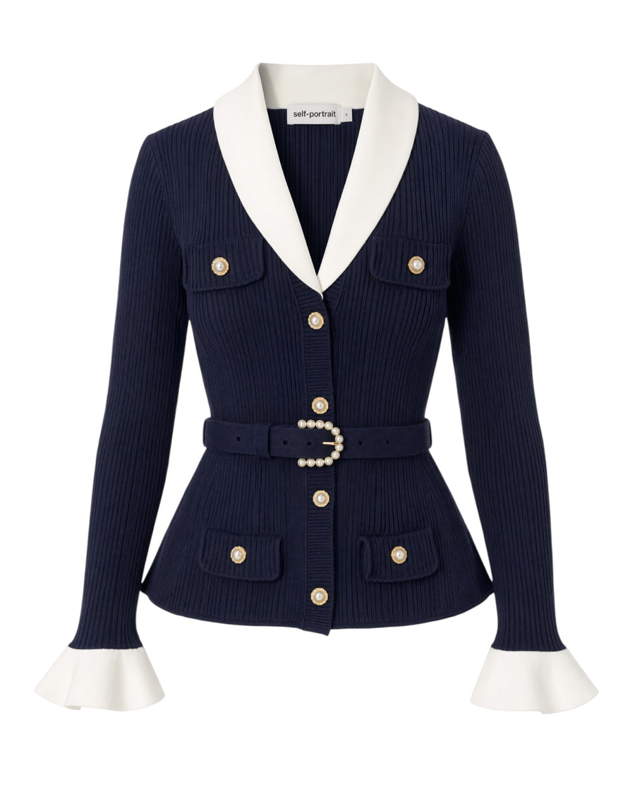 Cardigan Ribbed Knit Navy Main: Polyamide Cardigans