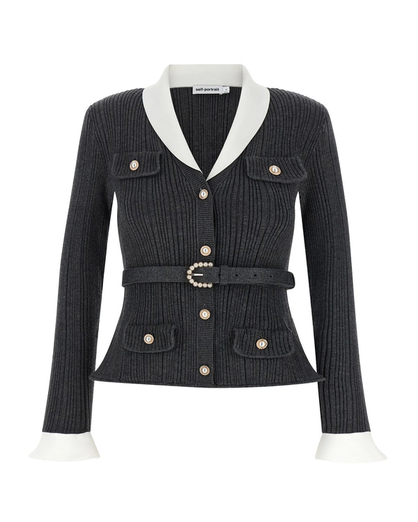 Cardigan Ribbed Grey Polyamide Cardigans