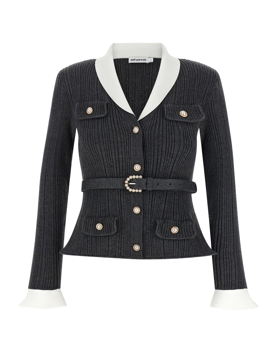 Cardigan Ribbed Grey Polyamide Cardigans
