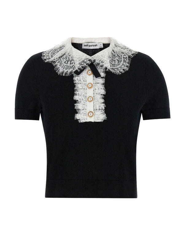 Top With Lace Collar Black Main: Wool; Trim 1: Wool Tops