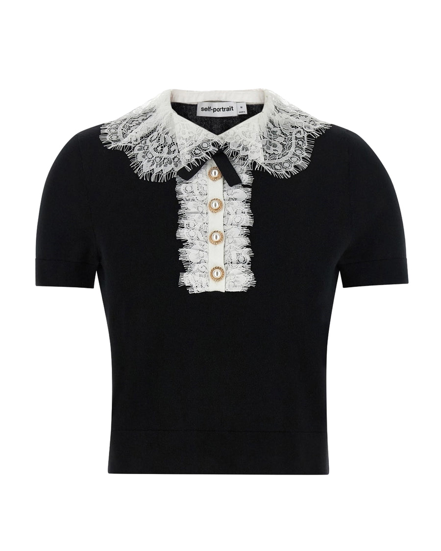 Top With Lace Collar Black Main: Wool; Trim 1: Wool Tops