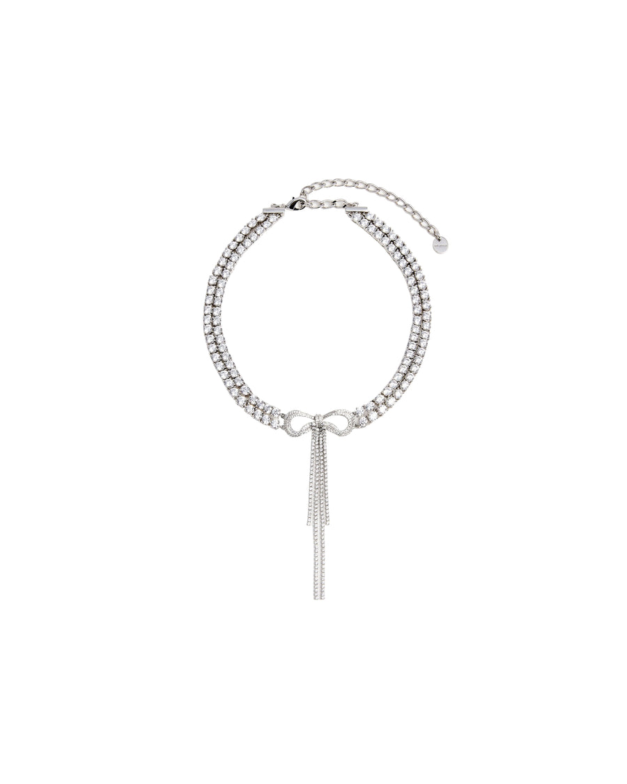 Necklace Double Crystal Bow Silver Crystal/silver Brass Earrings