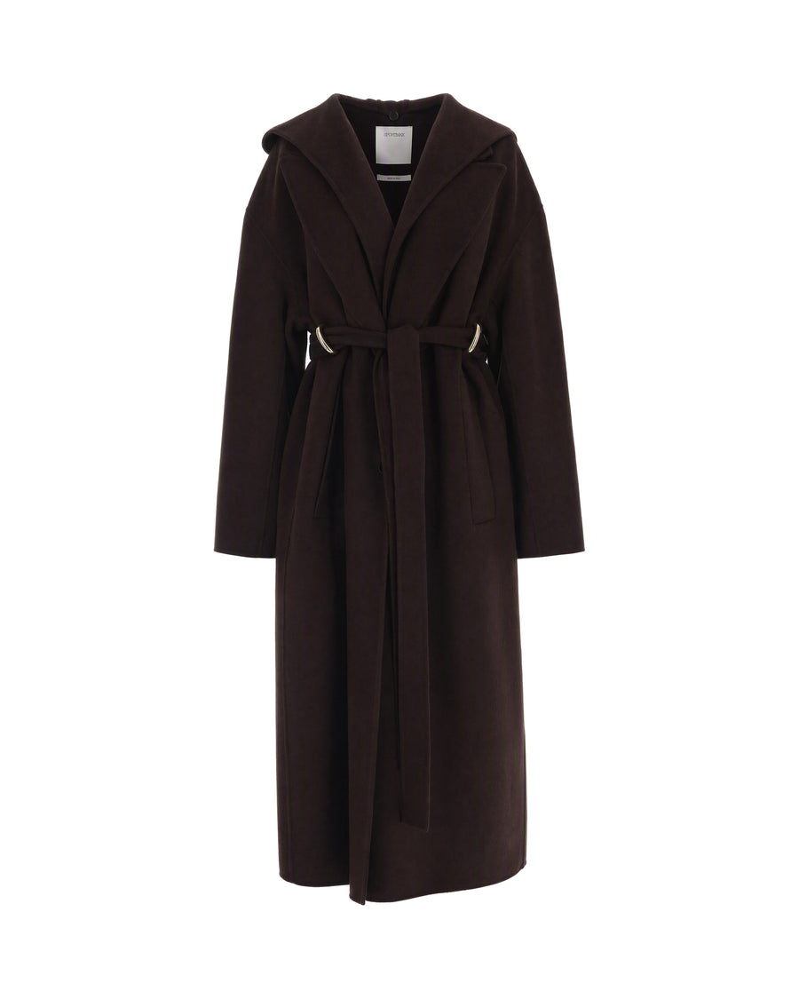 Hooded Wool Long Coat Chocolate Virgin