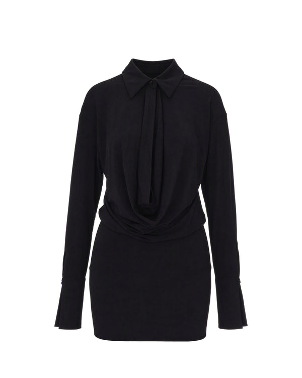 Draped Jersey Mini Dress Black Polyester Evening Suits
