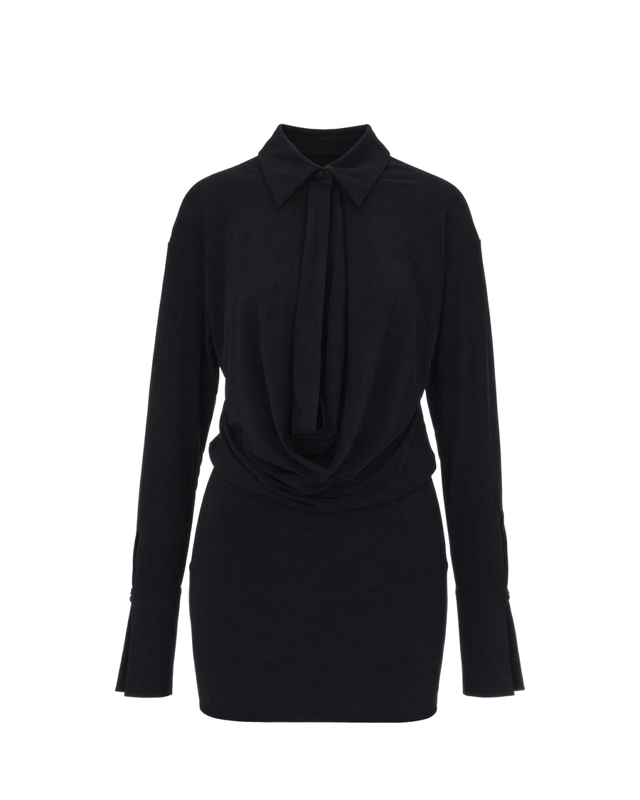 Draped Jersey Mini Dress Black Polyester Evening Suits