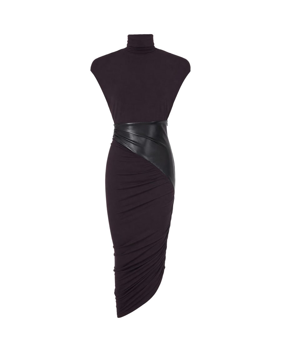 Sleeveless Midi Dress With Faux Leather Detail Rouge Noir Viscose Evening Suits