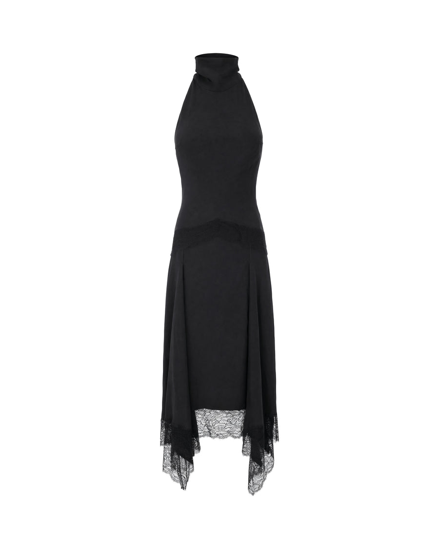 Evening Dress Gwyneth With Halter Neck And Lace Inserts Black Cupro Suits