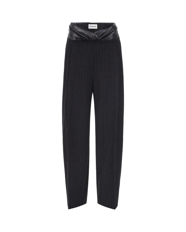 Black Wide-Leg Pinstripe Trousers Black/white Cotton