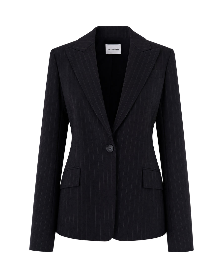 Pinstripe Single-Breasted Jacket Black/white Cotton