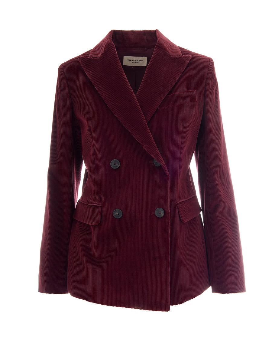Katanga Double-Breasted Velvet Blazer Bordeaux Cotton Jacket