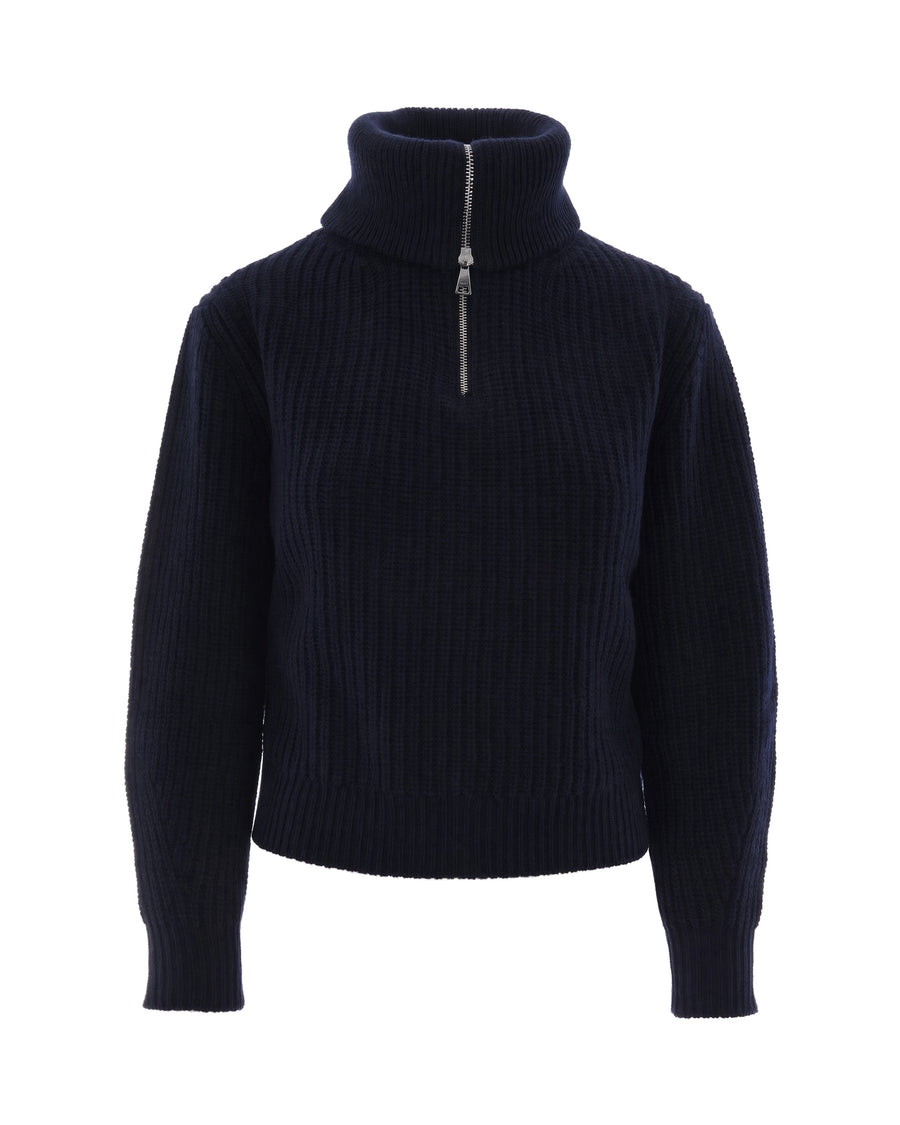 Half-Zip Ribbed Virgin Wool Sweater Blue Tops