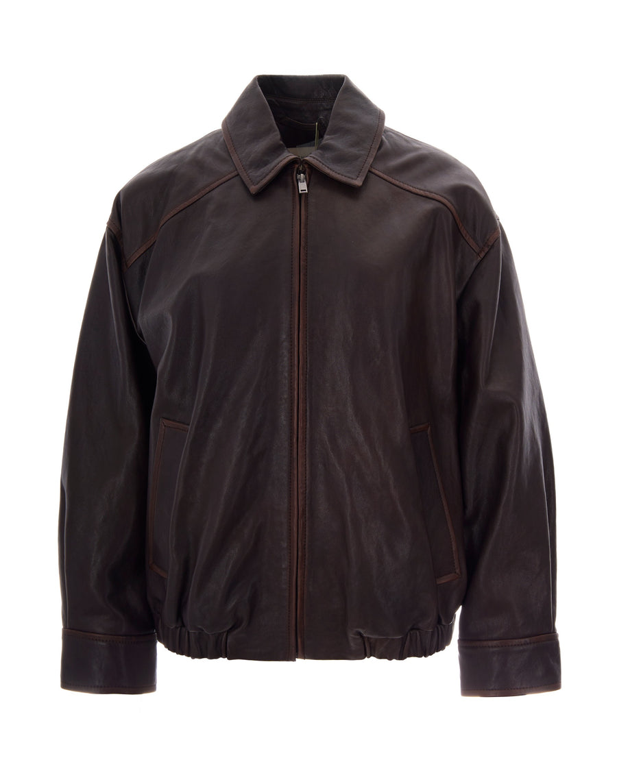 Bomber Jacket Nappa Leather Dark Brown Lamb