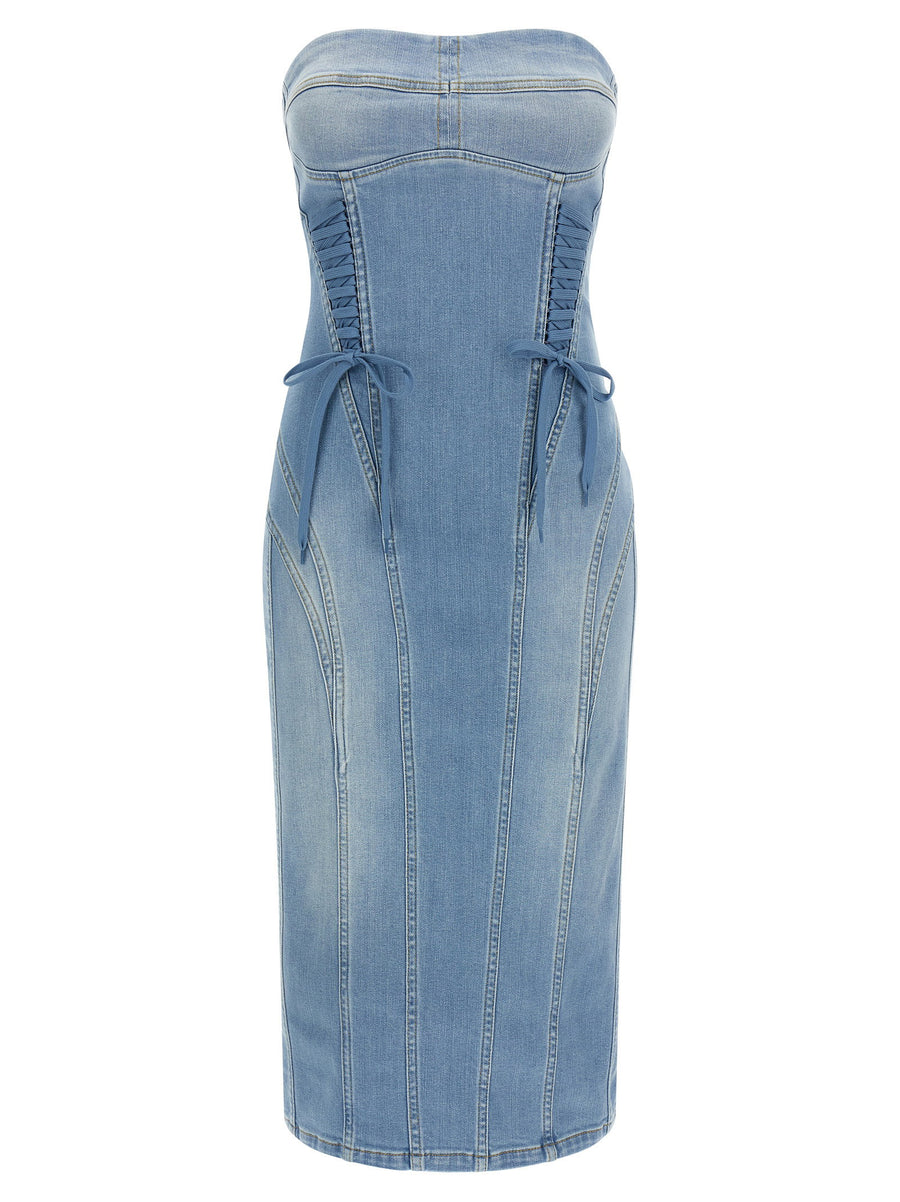 Elisabetta Franchi Stonewashed Denim Bustier Dress — Blue