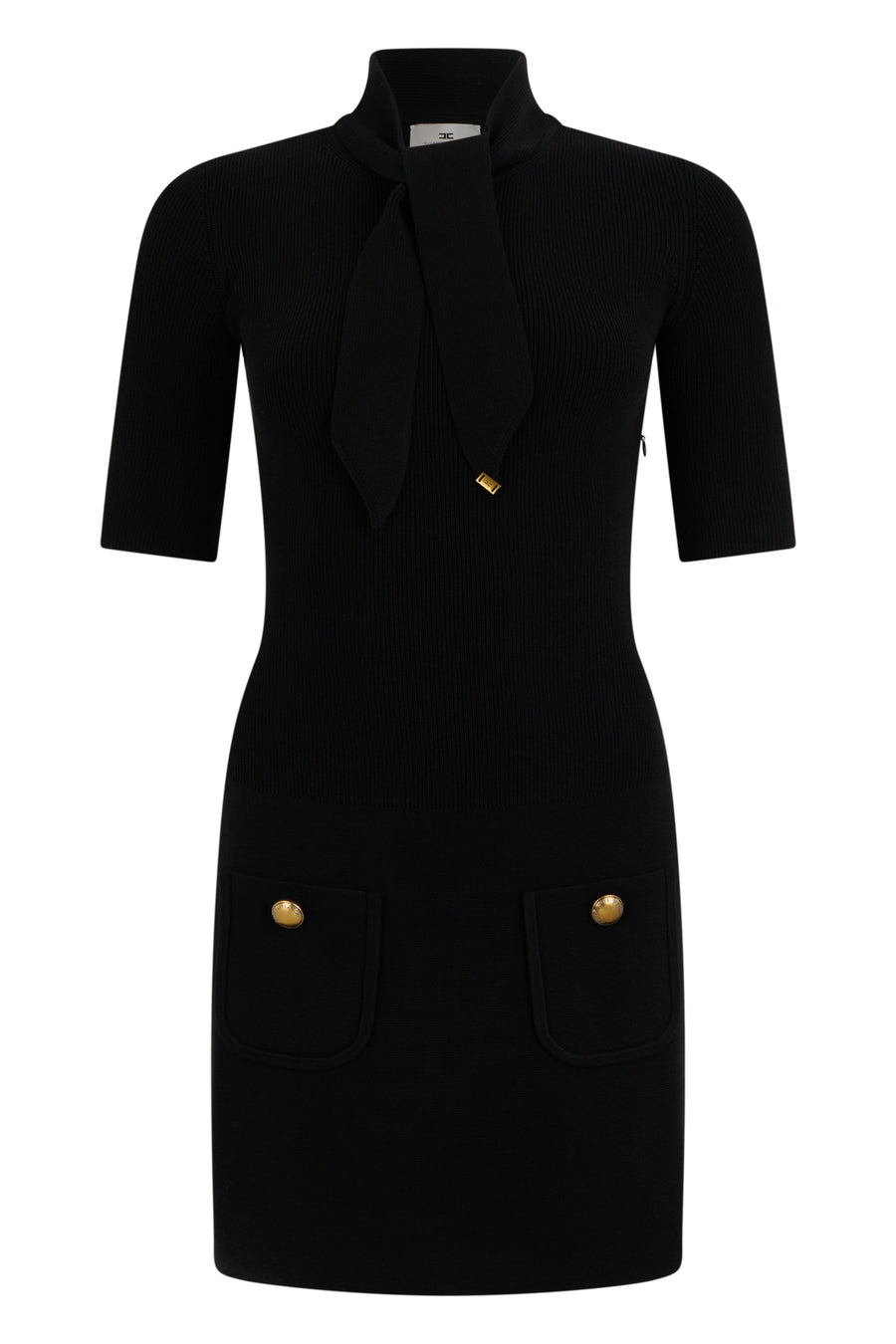 Knitted Mini Dress With Scarf — Black Viscose