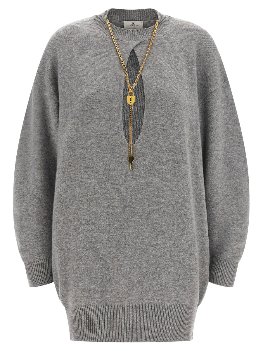Elisabetta Franchi Wool Cashmere Knit Dress — Gray